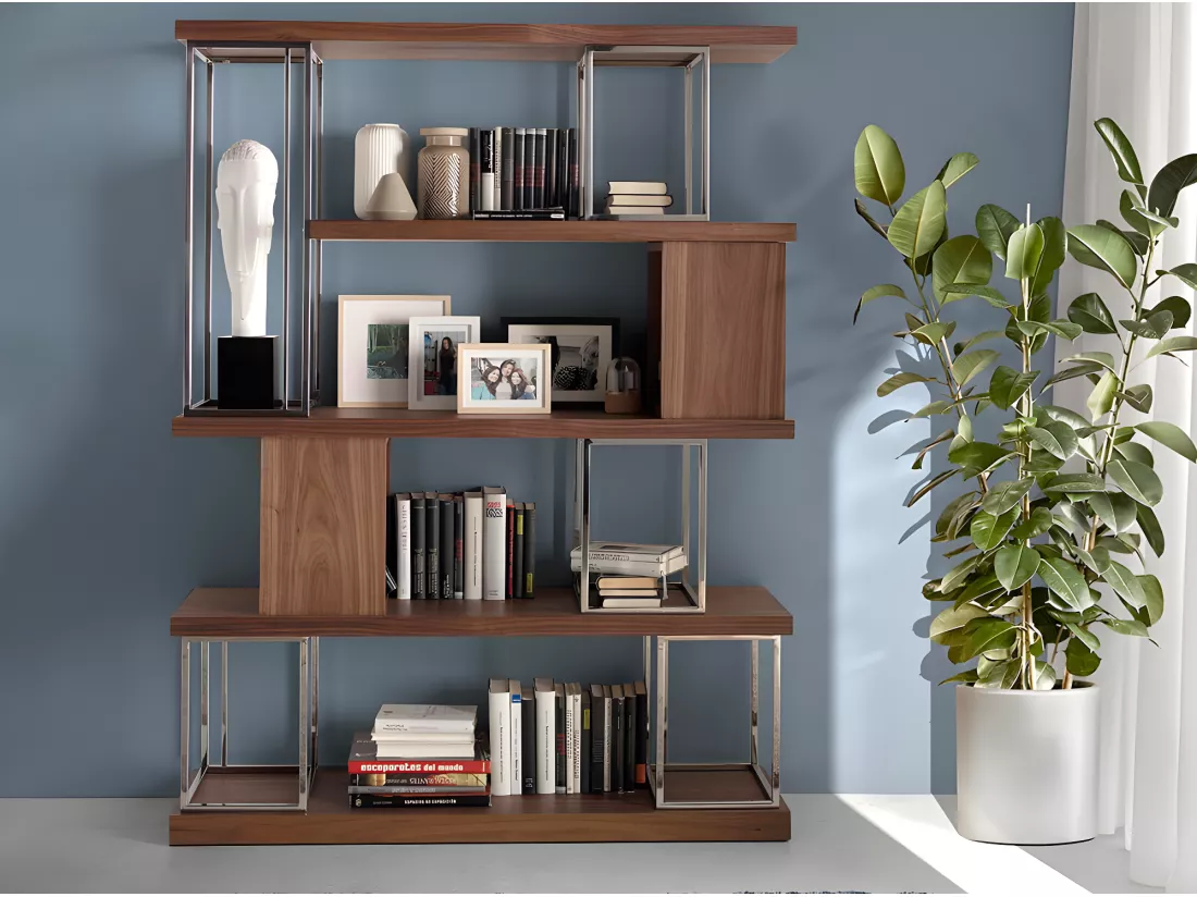 Etagère de noyer et acier chromé 3220 ANGEL CERDA
