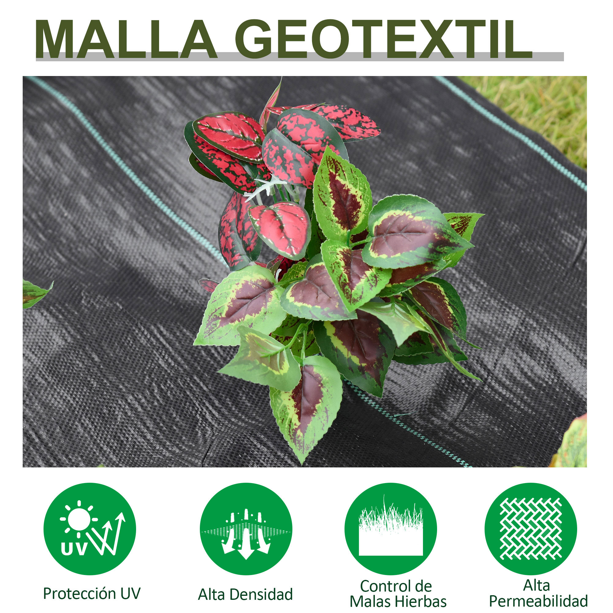 Tecido geotêxtil Outsunny para controle de ervas daninhas, 2x50m, 100g/m², para jardim, terraço e pátio, preto.