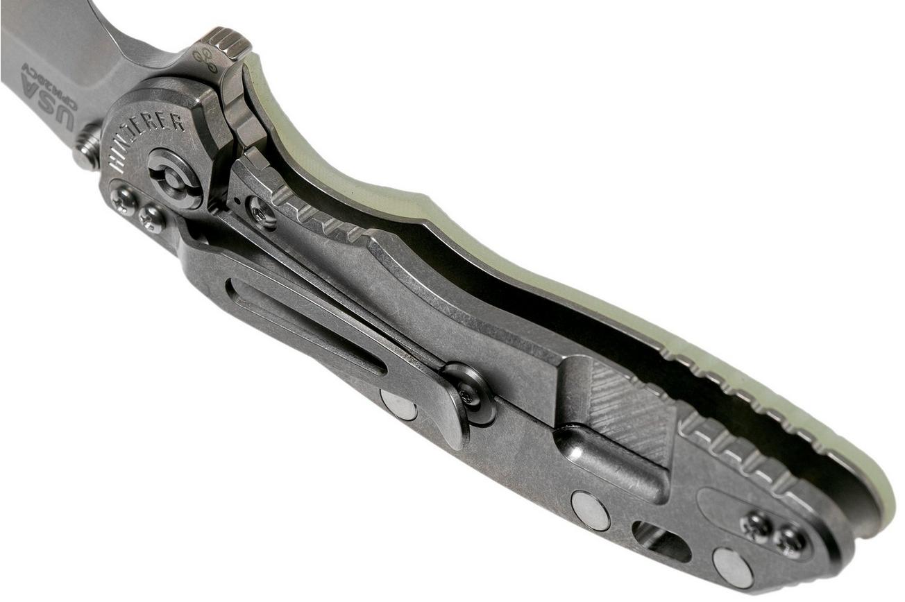 Rick Hinderer XM-18 3.5 Bowie 20CV Stonewash, Transparant Green G10 zakmes