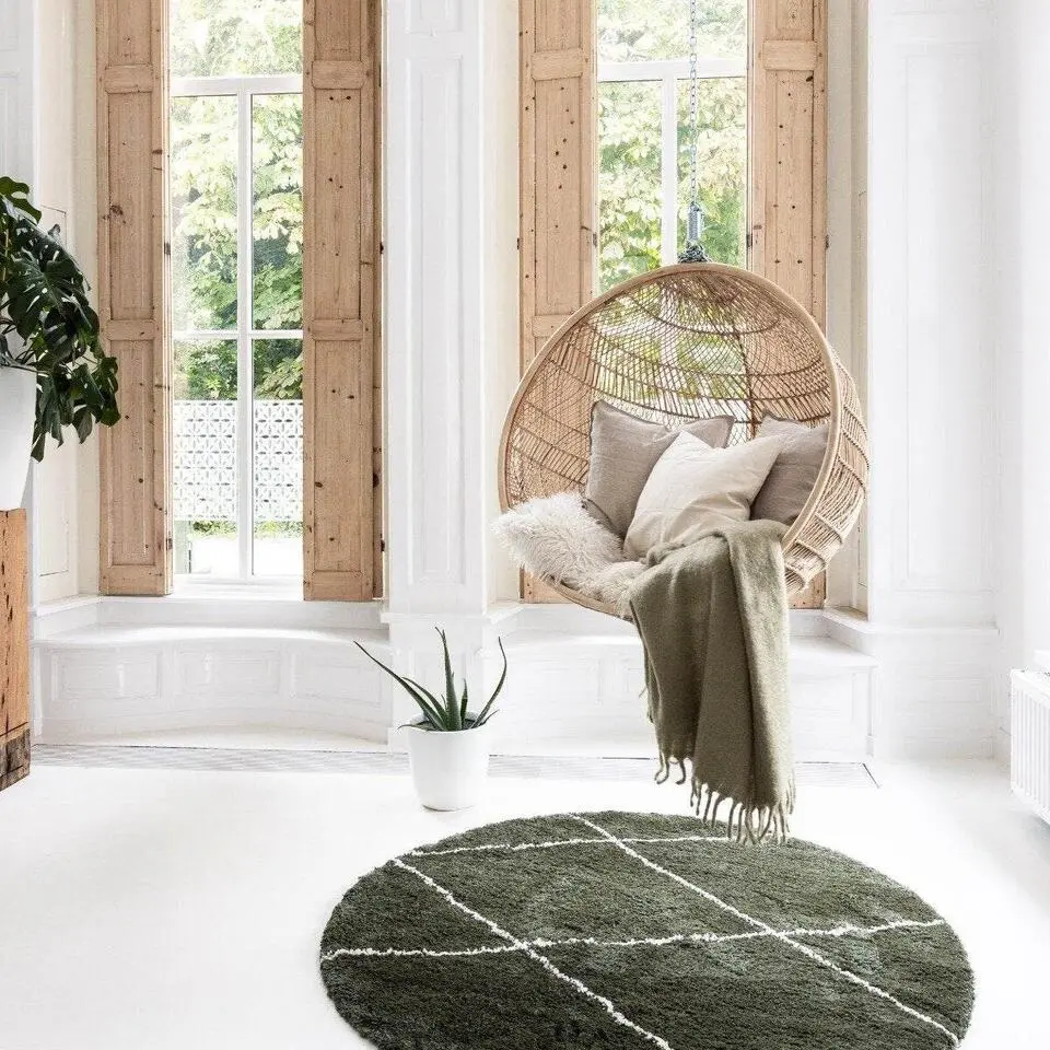 Interieur05 rond berber vloerkleed Nea groen/cream - 160 x 160 cm