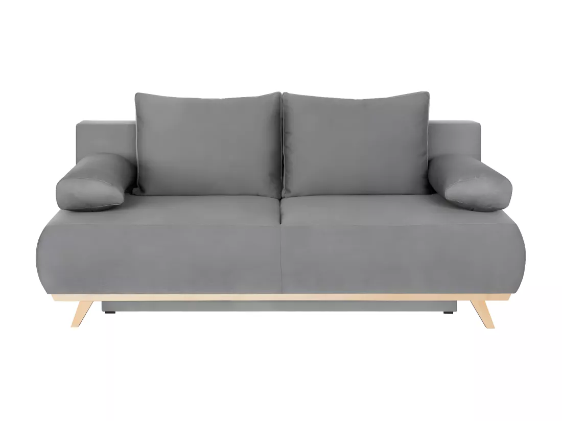 Canapé convertible 3 places avec coffre de rangement en tissu gris clair - Laria