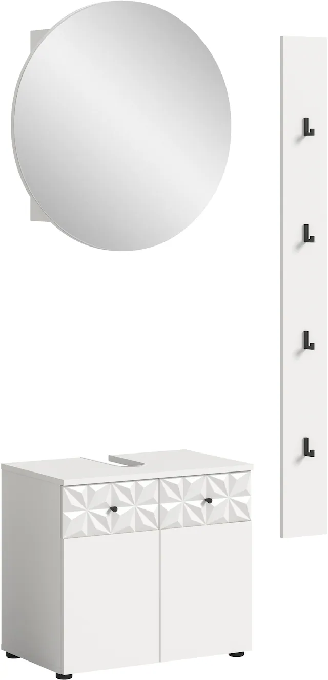 INOSIGN Badezimmer-Set »VICENZA, TOPSELLER!, Breite 91cm, 3-teilig, mit Ornamentabsetzung« best. aus: Waschbeckenunterschrank, Spiegelschrank und Hakenleiste,