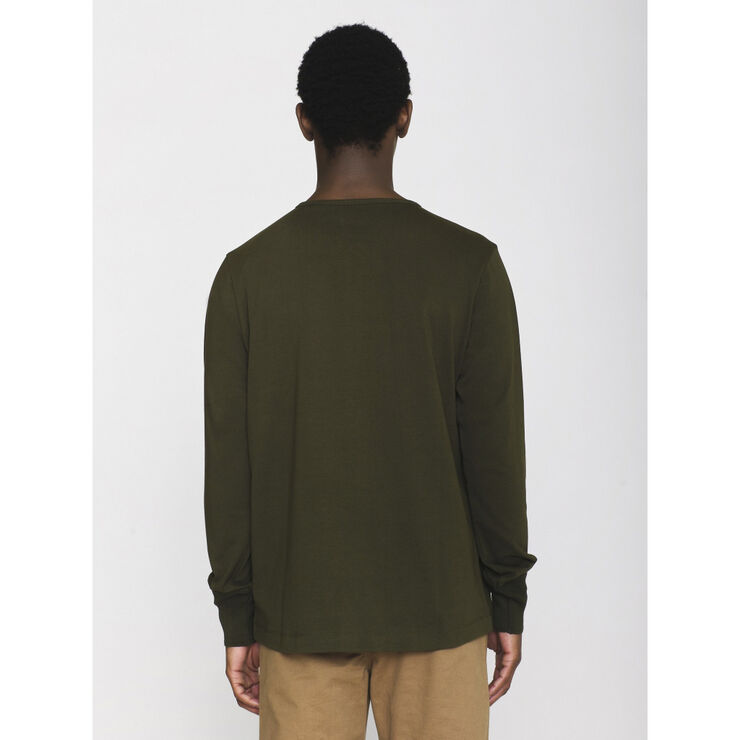 Knowledge Cotton Apparel BO long sleeve henley - GOTS/Vegan Grøn