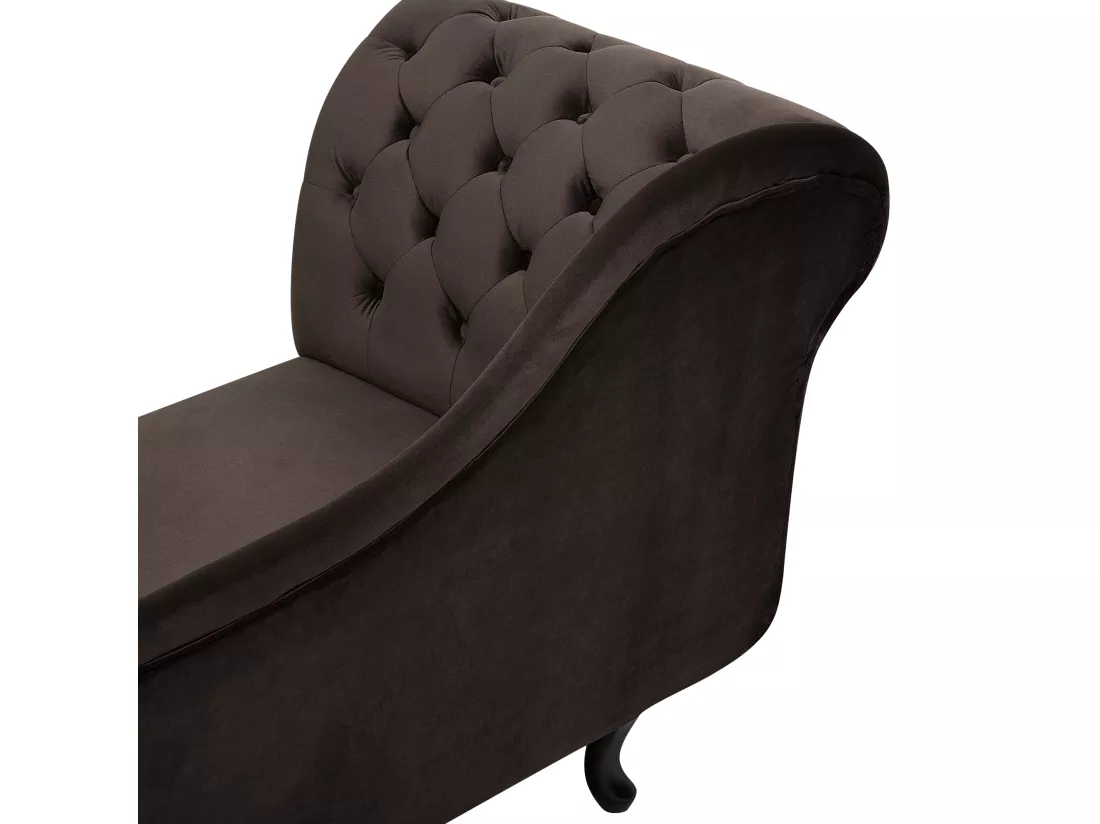 Chaise longue en velours marron côté droite style Chesterfield NIMES