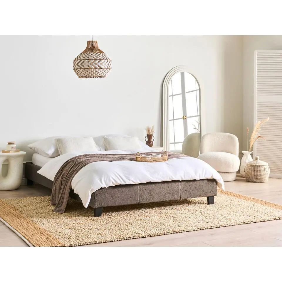 ROANNE - Tweepersoonsbed - Taupe - 140 x 200 cm - Bouclé