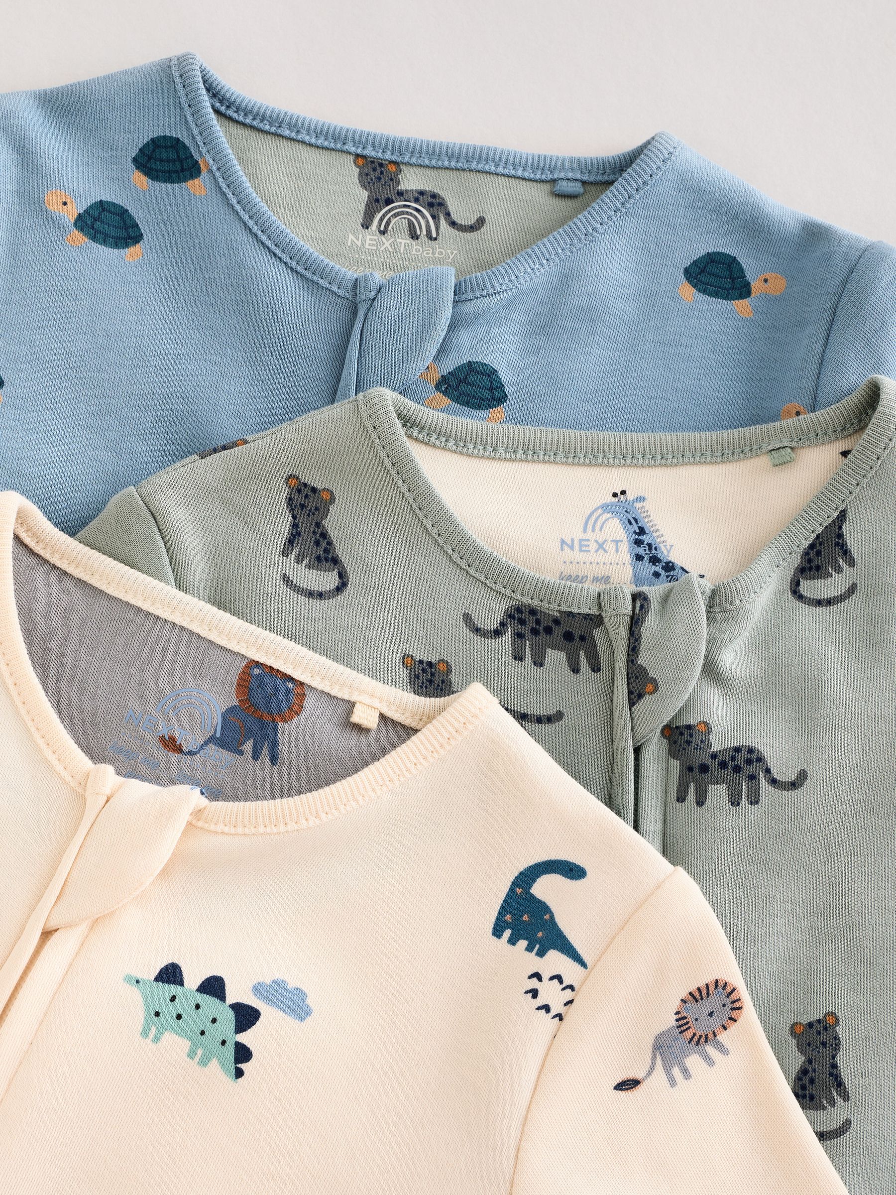 Blauwgroen - Verpakking van 3 baby-pyjama's met rits en print (0mnd -3jr)