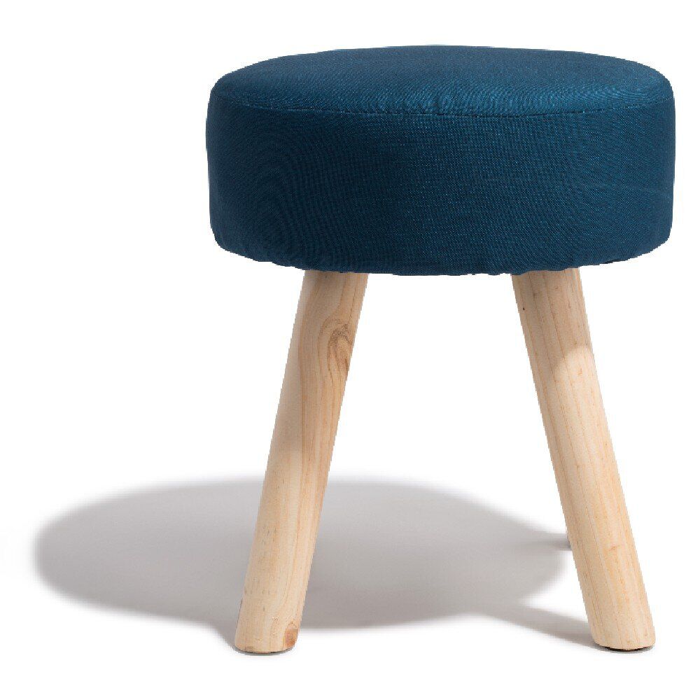 Tabouret Joseph bleu nuit pieds bois
