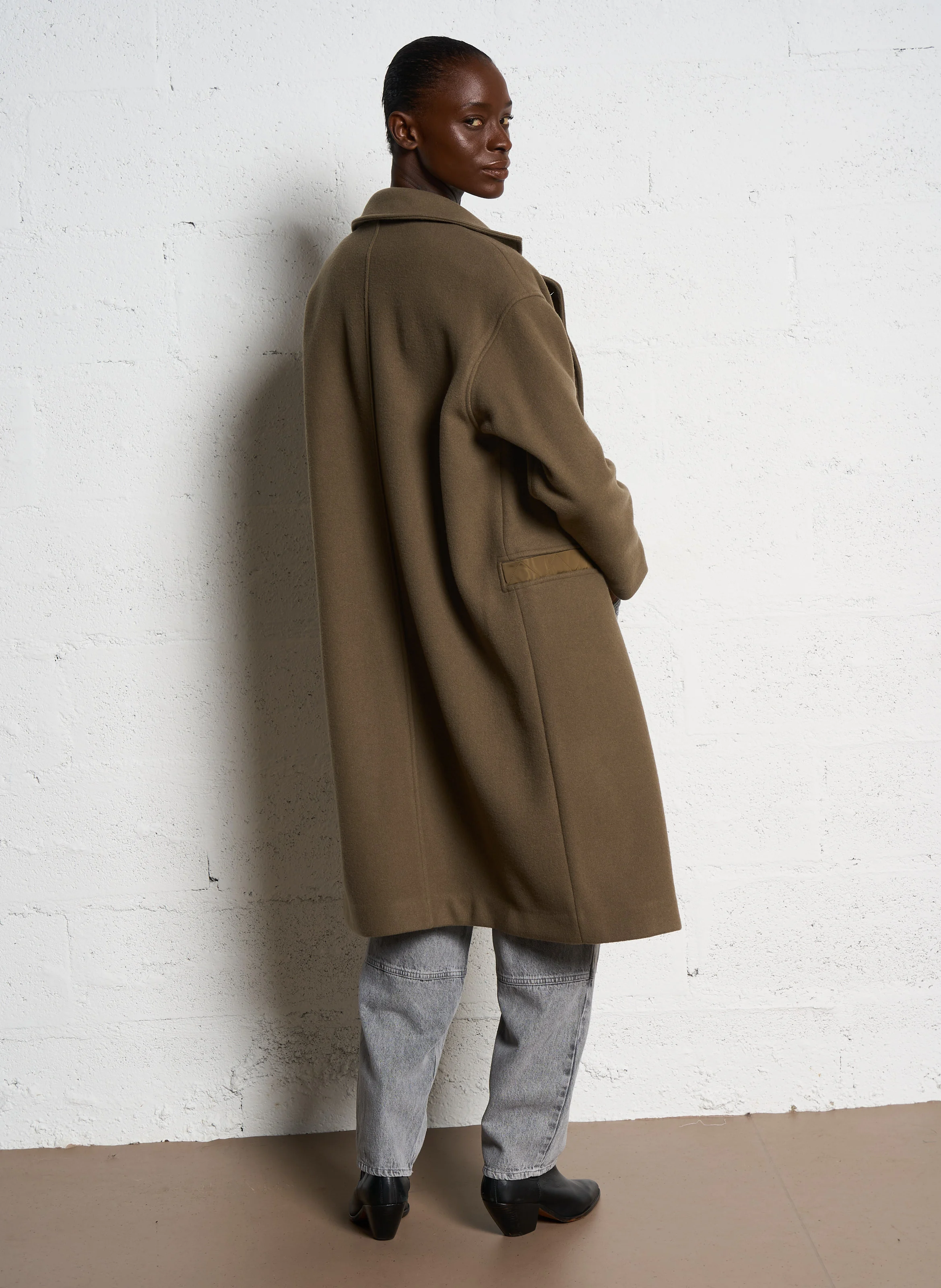 Caban long en laine mélangée| Kaki