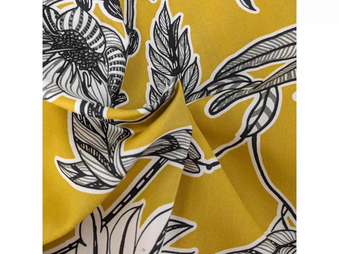 Housse de couette 280x240 cm satin de coton BOTANIC jaune soleil