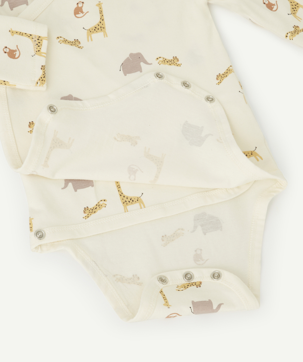 LOT DE 3 BODIES BÉBÉ ÉCRU ET BEIGE THÈME ANIMAUX DE LA SAVANE