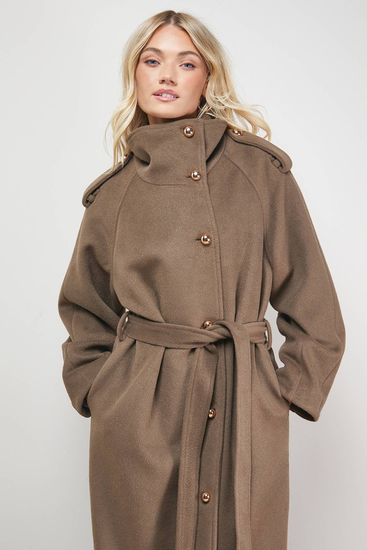 Oasis Manteau Ceinturé à Détail Manches Entonnoir