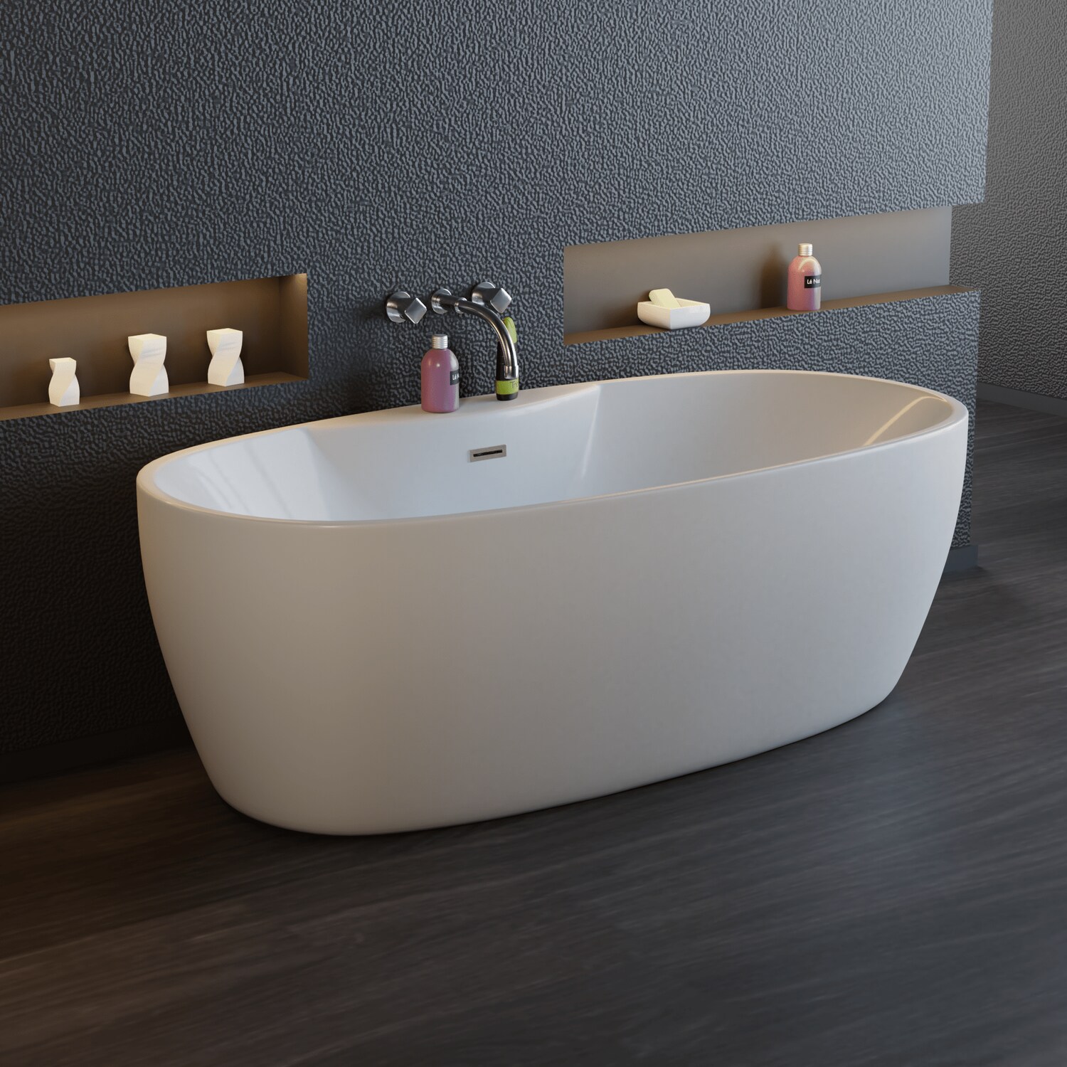 TroniTechnik® Freistehende Badewanne ANAFI Maße ca. 170 x 80 x 58cm Wanne - Füllmenge 195 Liter, aus Acryl mit Siphon