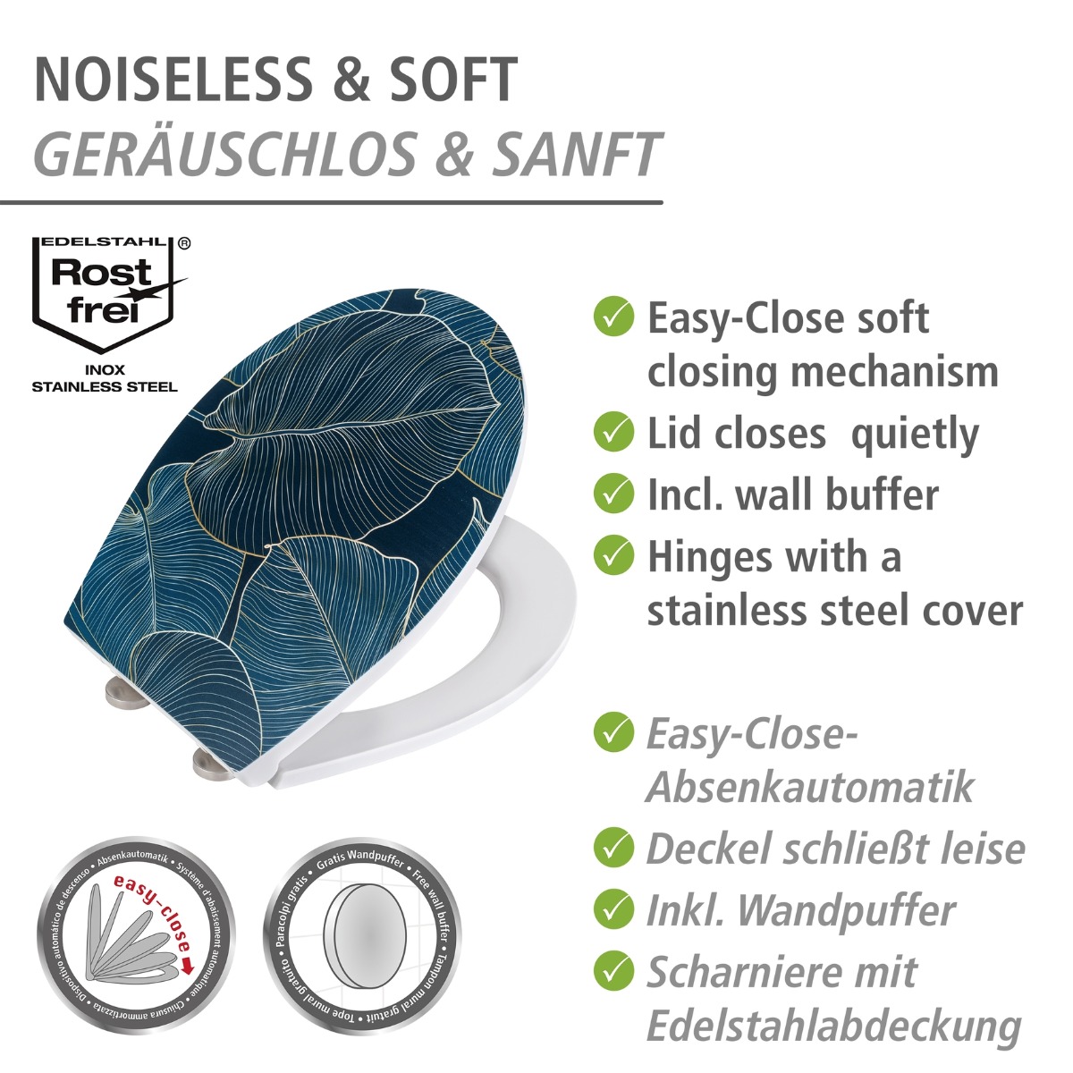 Wenko Embossed softclose toiletzitting Big Leaves