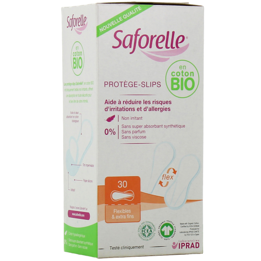 Protège-slips flexible et extra-fins en coton Bio Saforelle