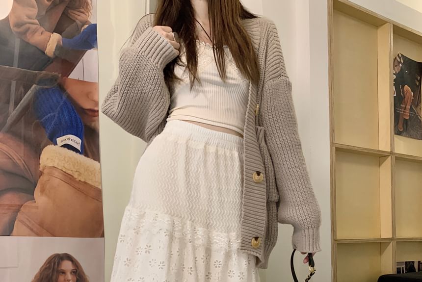 Monroll - Maxi A-lijn rok met elastische taille en ruches en kant