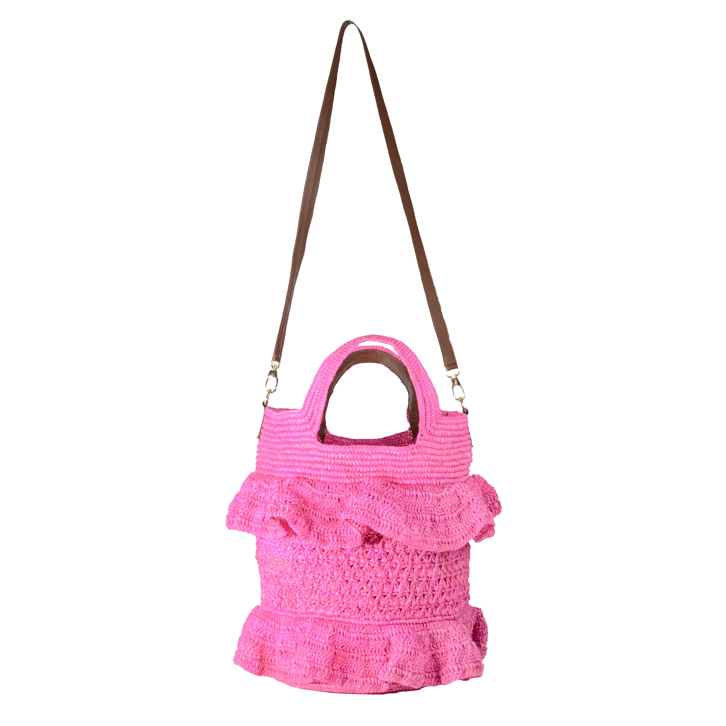 Sac à volants avec bandoulière en cuir