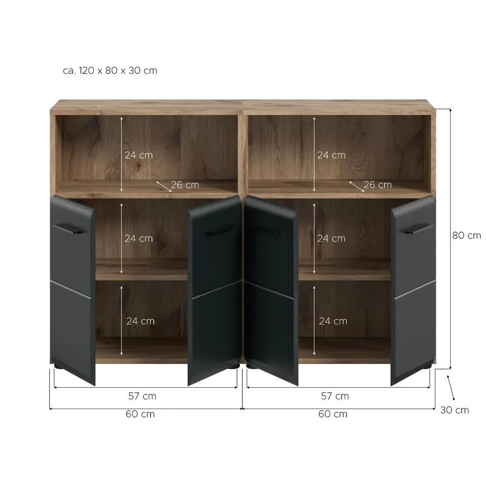 Hioshop Ice badkamer I13 zwart mat- eiken decor