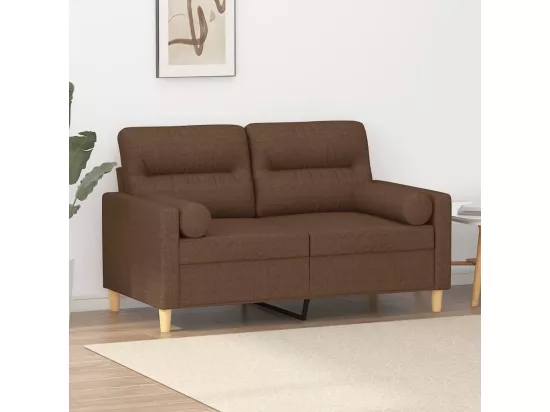 Canapé 2 places avec oreillers décoratifs marron 120 cm tissu