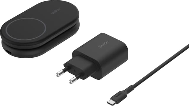 Belkin BoostCharge 2-i-1 15W Qi2 magnetisk oplader (sort)