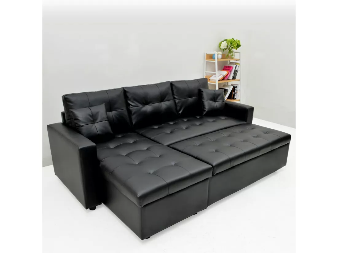 Canapé d'angle convertible Cuero Noir