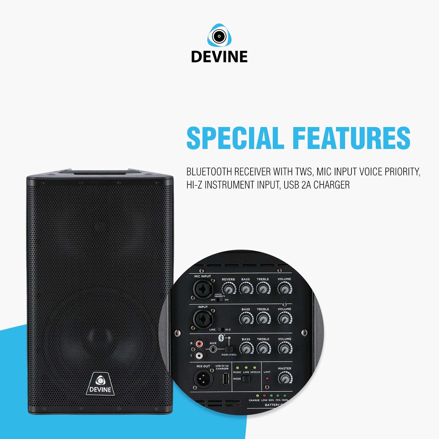 Devine Venture Mobile 10 inch mobiele accu-speaker