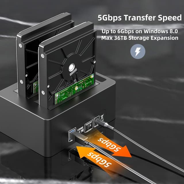 Maiwo K3082H USB 3.1 GEN1 5Gbps dockingstation 2st 2,5-3,5 SATA-harddisk SSD 2x16TB med understøttelse af UASP 3xUSB3.1 hub