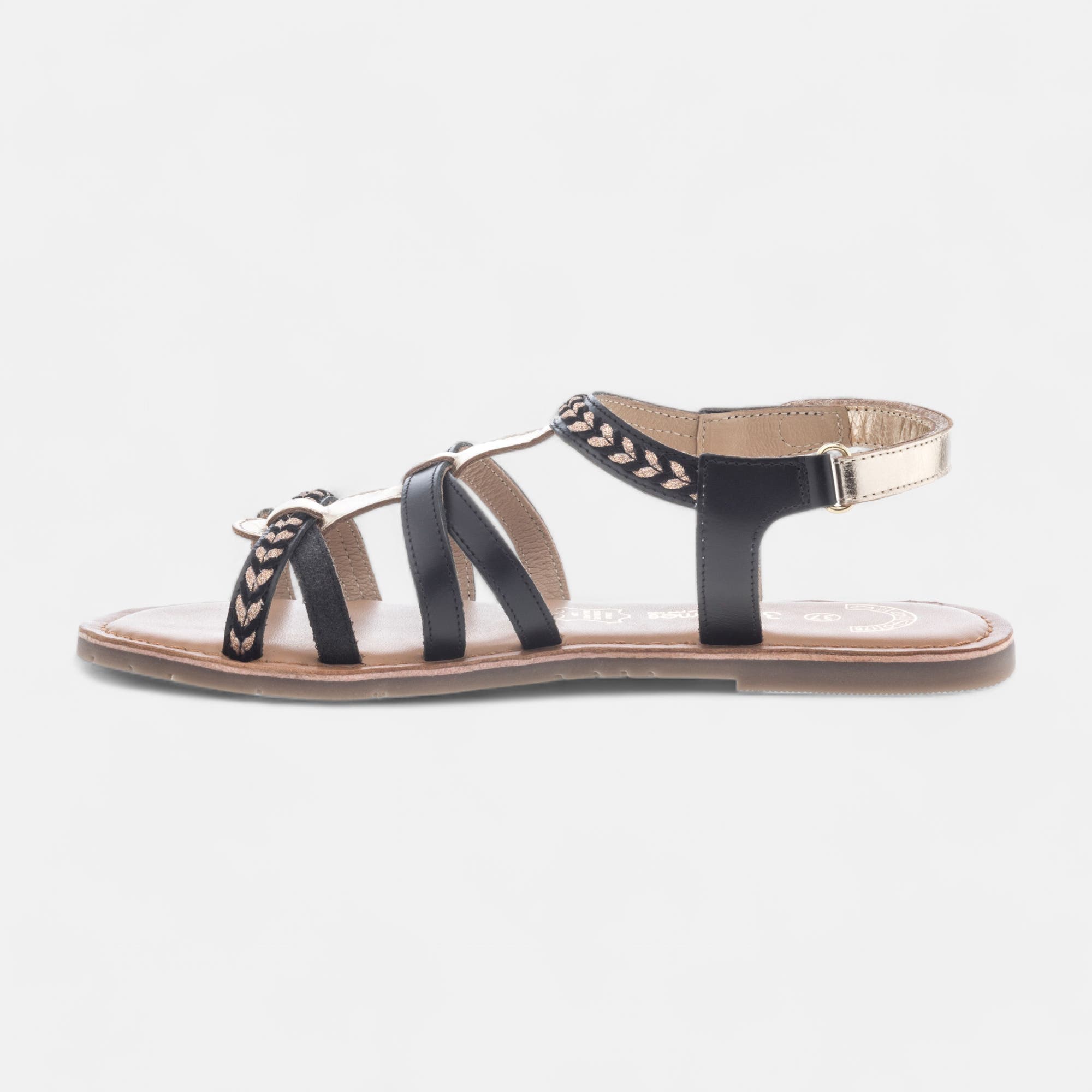 Nu-pieds Fille en cuir noir