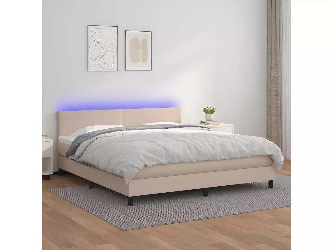 Sommier tapissier matelas LED Cappuccino 180x200 cm Similicuir