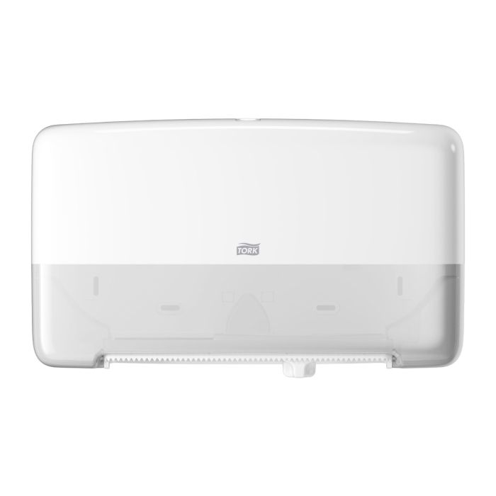 Tork 555500 Dispenser voor mini jumbo wc rol houder toiletpapier Twin Wit T2 Gesloten Elevation Lijn (555500)