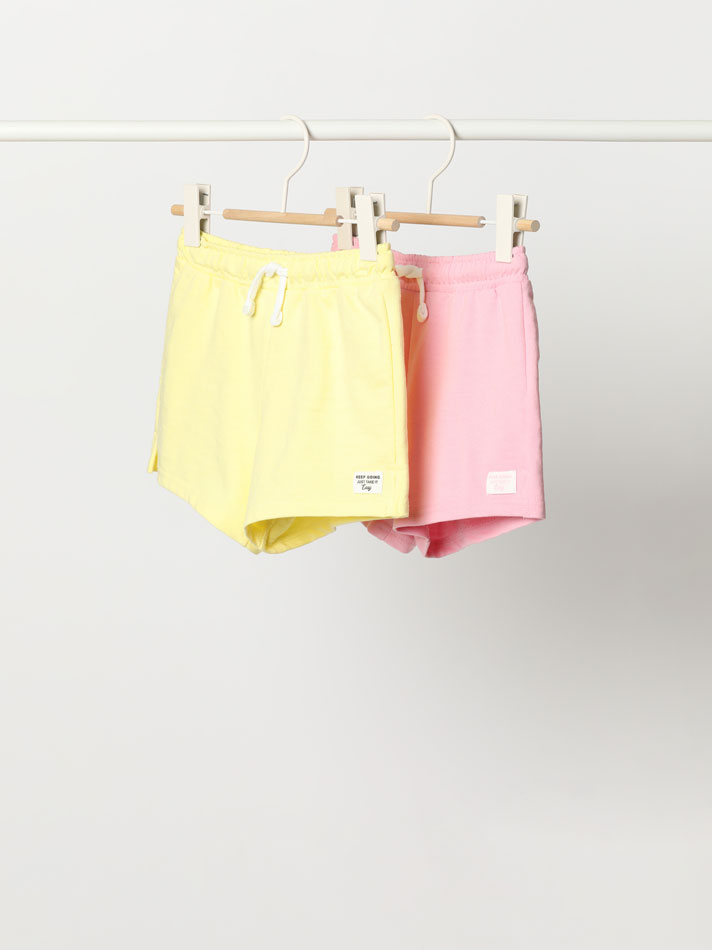 Conjunto de 2 shorts de fleece lisos e básicos - Rosa Fluorescente