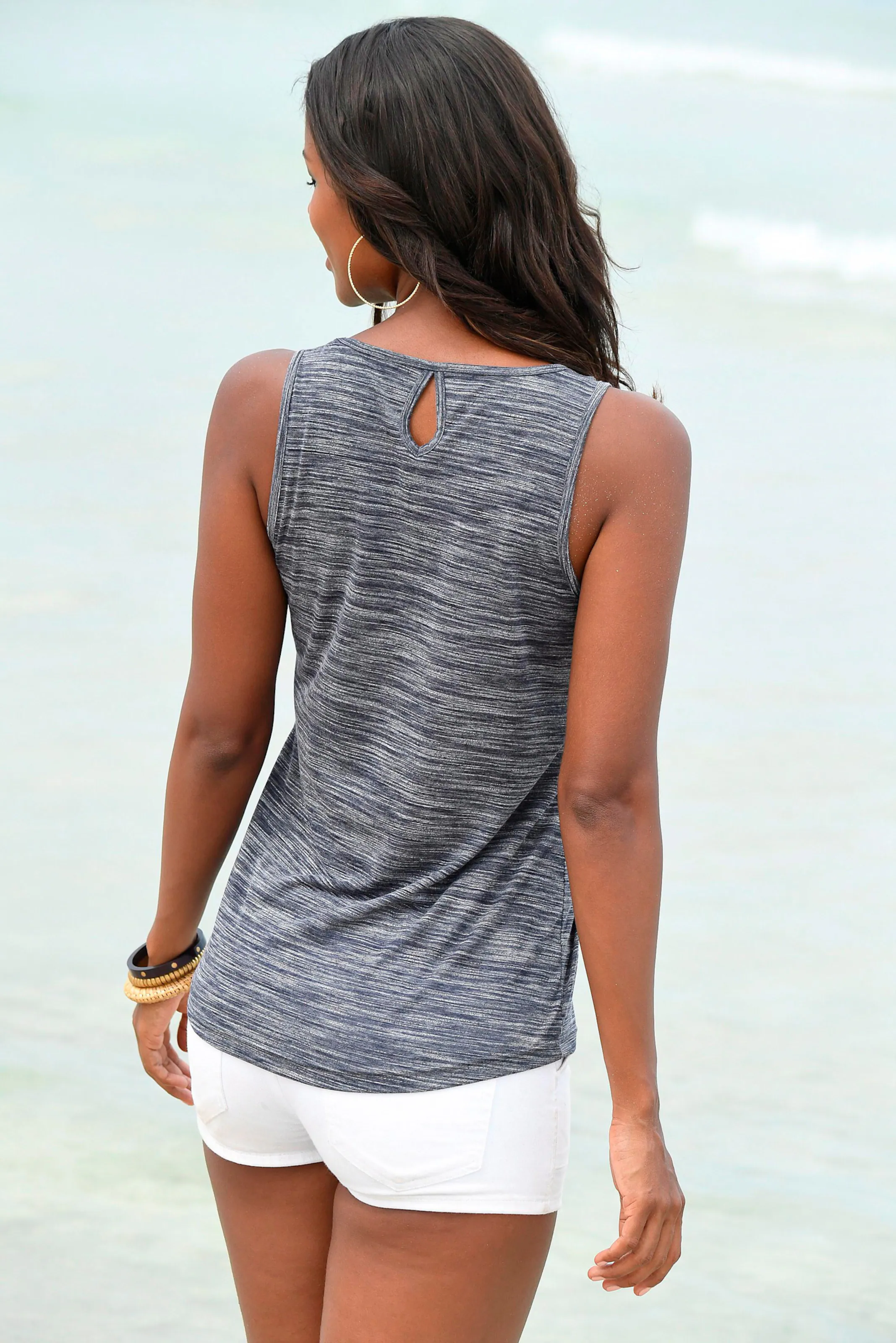Beachtime Tanktop in schwarz-meliert, grau-meliert