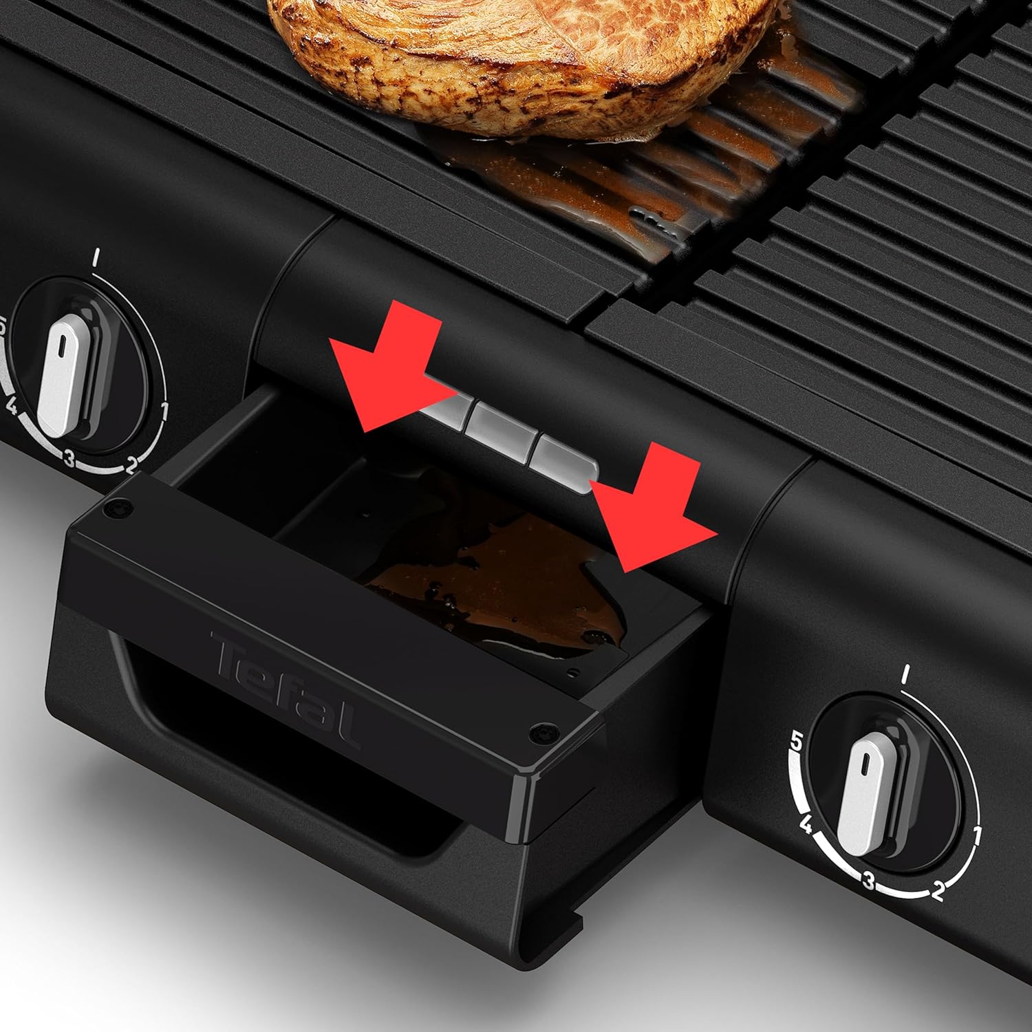 Tefal BBQ Family Elektrischer Tischgrill, 2 getrennte Grillflächen, 2 Thermostate, antihaftbeschichtete Alu-Druckguss Grillplatten, spülmaschinengeeignet, extra tiefe Rillen, Schwarz/Silber, TG800N10
