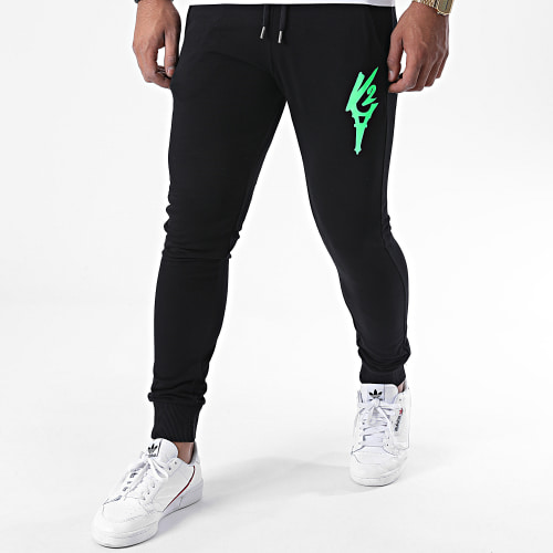 Pantalon Jogging Logo Noir Vert Fluo