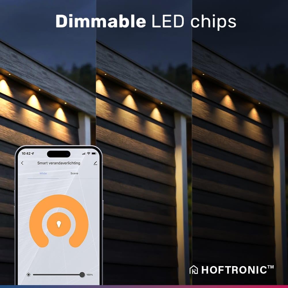 HOFTRONIC Milano - 6er Mini LED Einbaustrahler 12V Edelstahl - Smart Home - WiFi + Bluetooth - IP65 Wasserdicht Dimmbar - 2700K Warmweiß - Google Home, Alexa & Siri - für Terrassendach & Bad