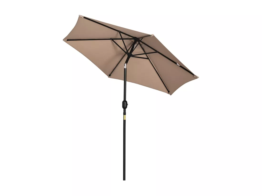 Parasol hexagonal inclinable dim. Ø 2,3 x 2,16H m métal polyester haute densité beige