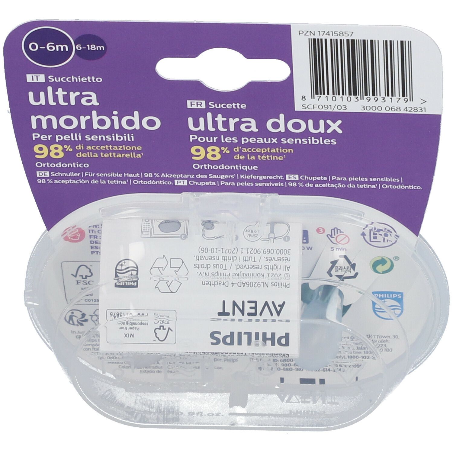 PHILIPS Avent Ultra Soft Schnuller 0-6 Monate, apricot/ grün