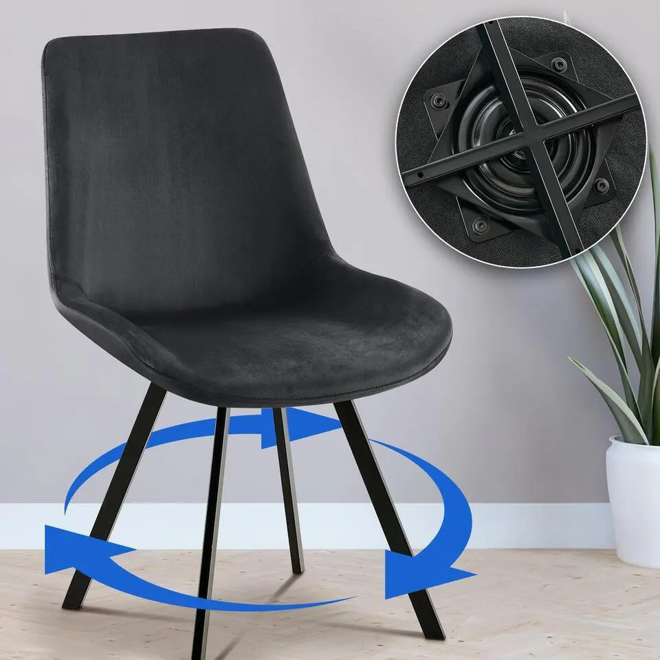 CLP Set van 2 Eetkamerstoel Lewes zwart Frame - Fluweel - zwart