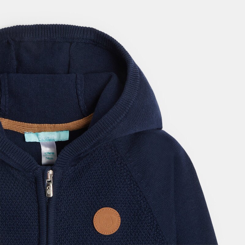 Gilet zippé maille à capuche bleu bébé garçon Bleu