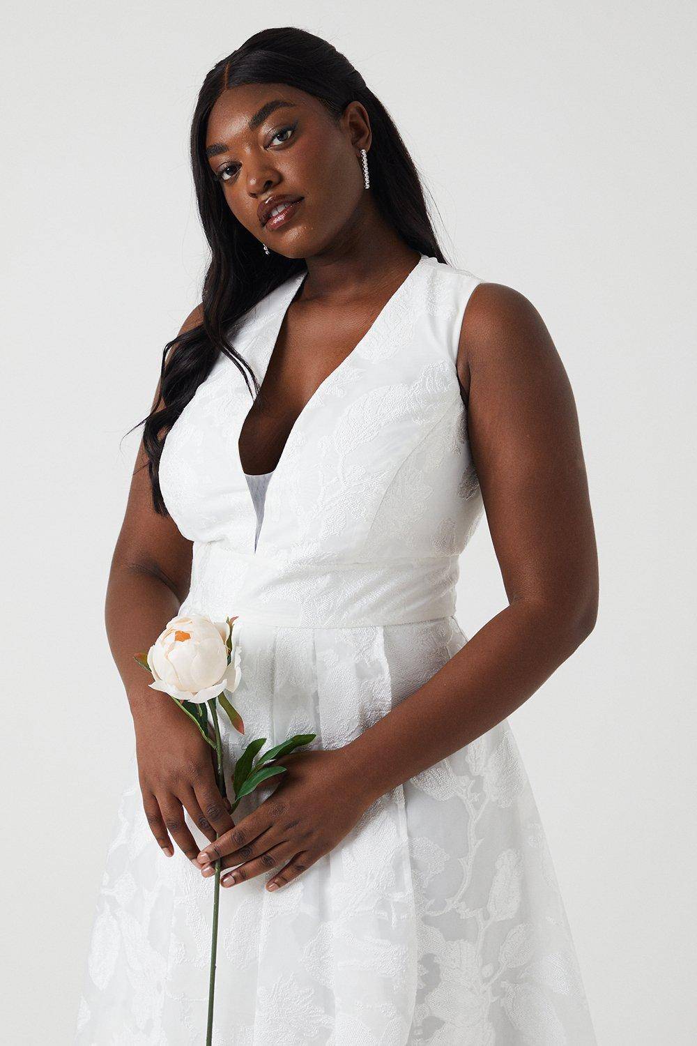 Coast Robe de Mariée Maxi Grande Taille à Décolleté Plongeant en Organza Jacquard Cascade