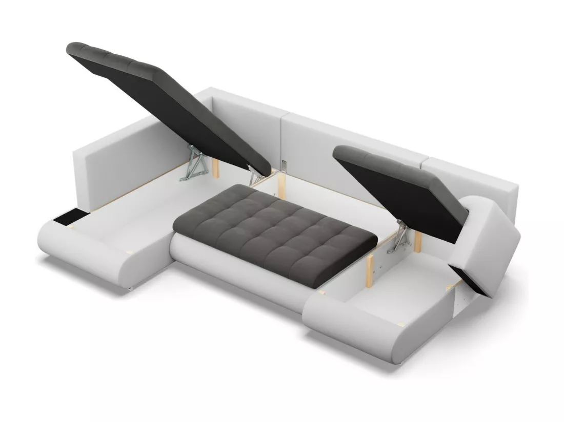 Canapé d'angle en U avec fonction sommeil, Ottoman, Gris foncé + Gris