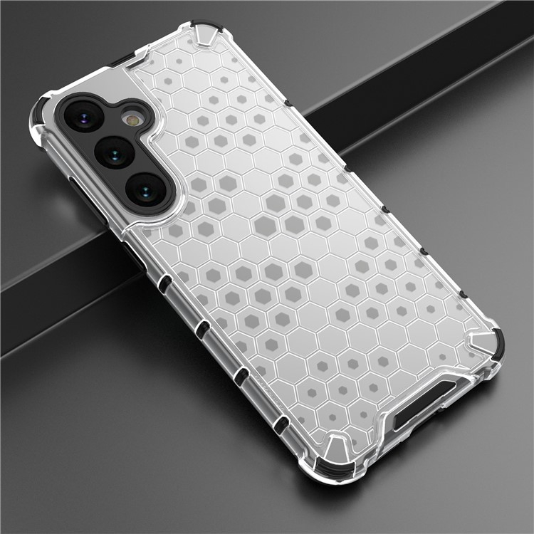 Samsung Galaxy S25 Hybrid Hülle Air Cushion Fallschutz   Bumper im Waben Design - Grau (Transparent)