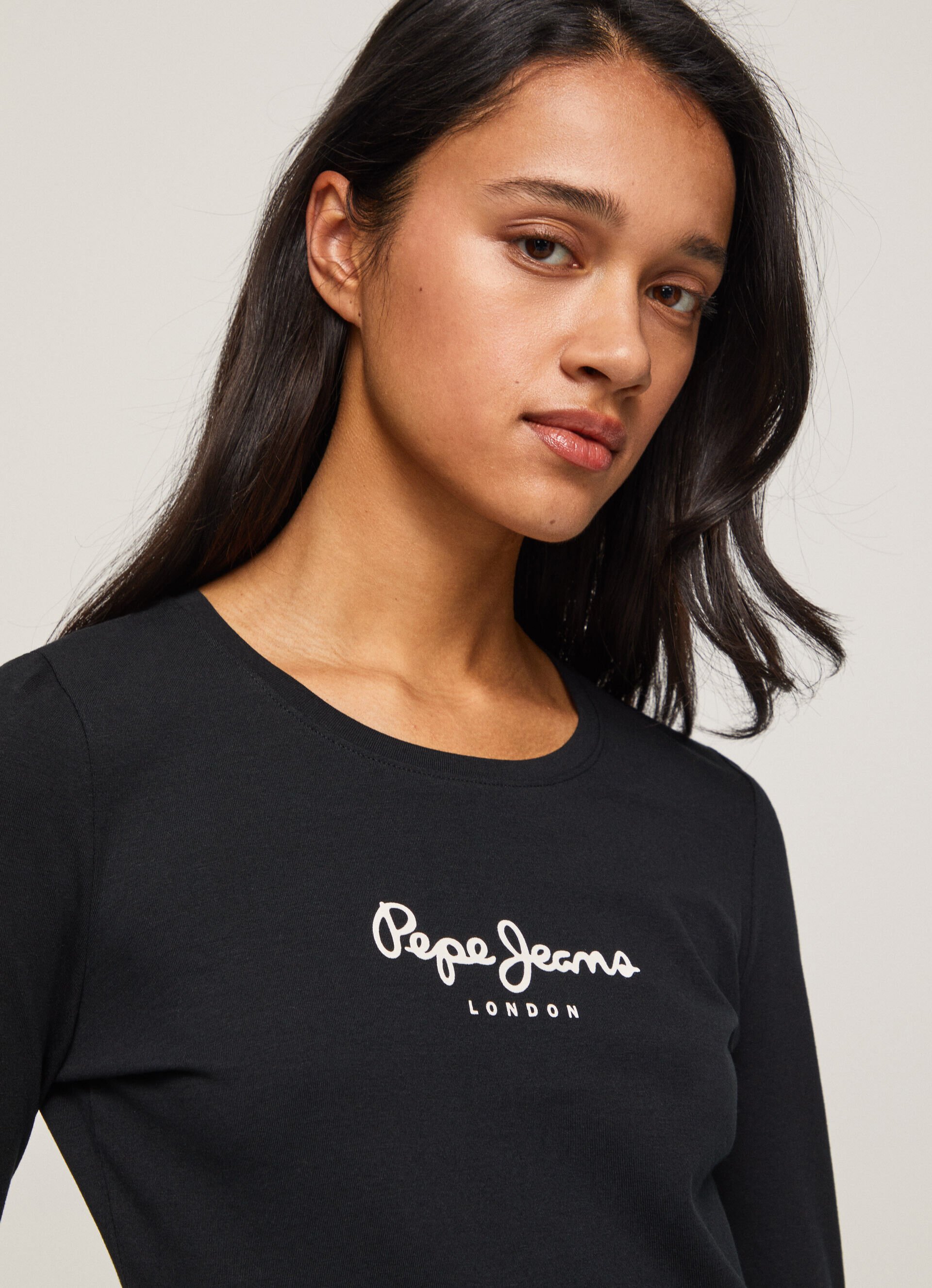 CAMISETA DE ALGODÃO DE MANGA LONGA - preta