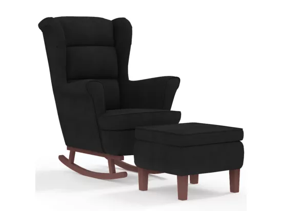 Chaise à bascule avec pieds en bois et tabouret Noir Velours