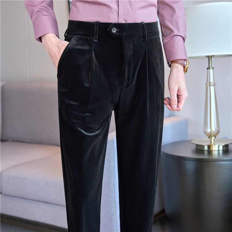 Lefitt - Hoge taille effen cropped taps toelopende broek