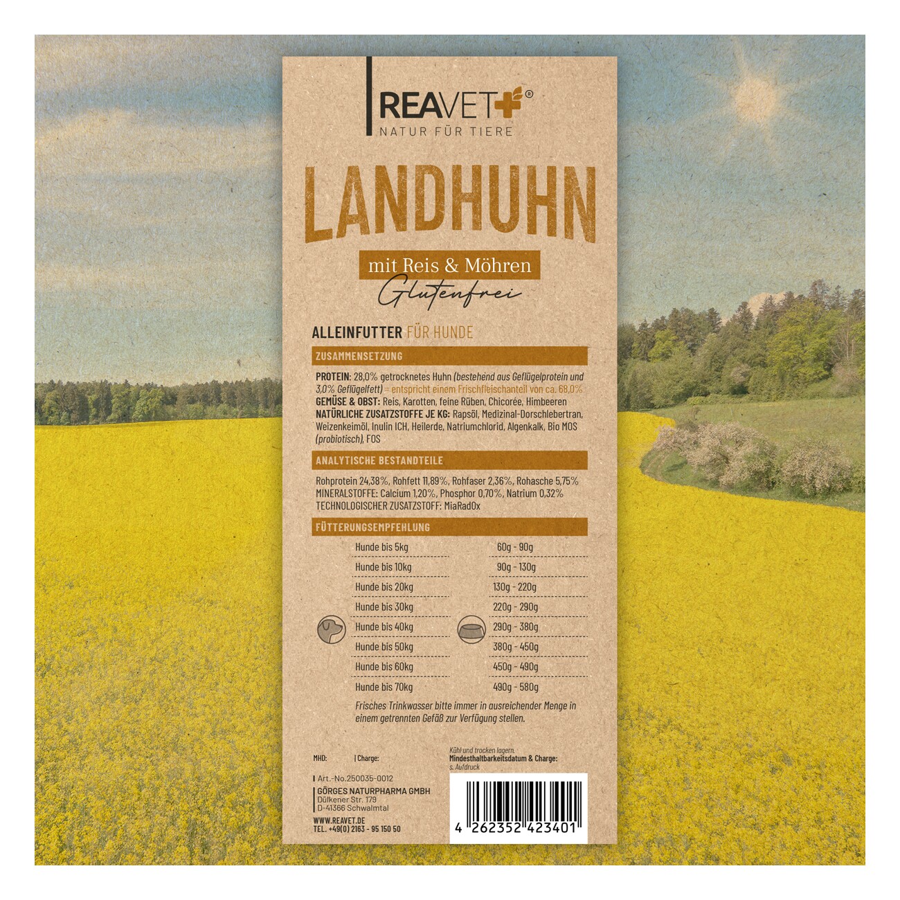 REAVET Trockenfutter Landhuhn mit Reis & Möhren 12kg