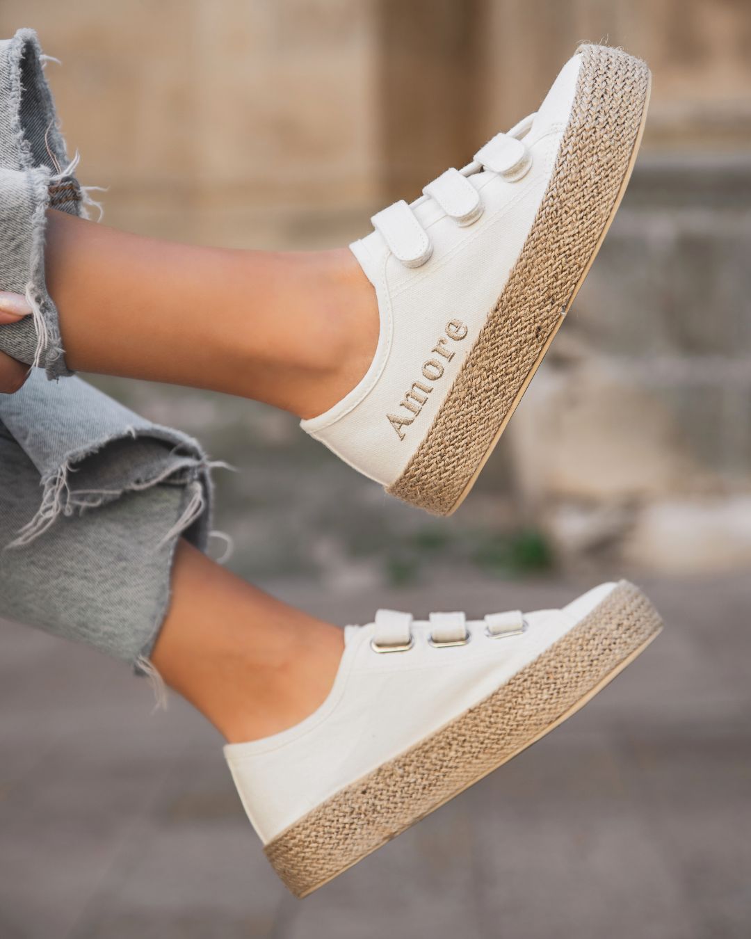 Basket femme blanche en toile espadrille - Adeline