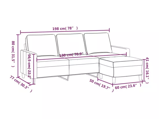 Canapé à 3 places avec repose-pieds Noir 180 cm Velours