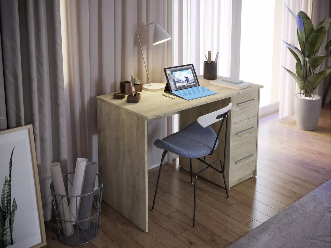 Bureau SAME 3 tiroirs 110x56x74 cm chêne TALESA