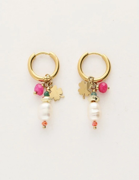 My Jewellery Sunrocks oorringen met kraaltjes en klavertje MJ10483