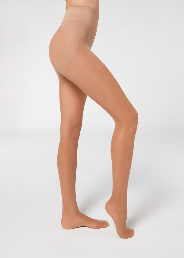 Meia-calça modeladora transparente de 30 denier para abdômen e glúteos